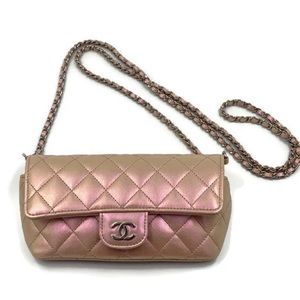 Authentic CHANEL Iridescent Pink Calfskin Mini Flap Crossbody Bag
